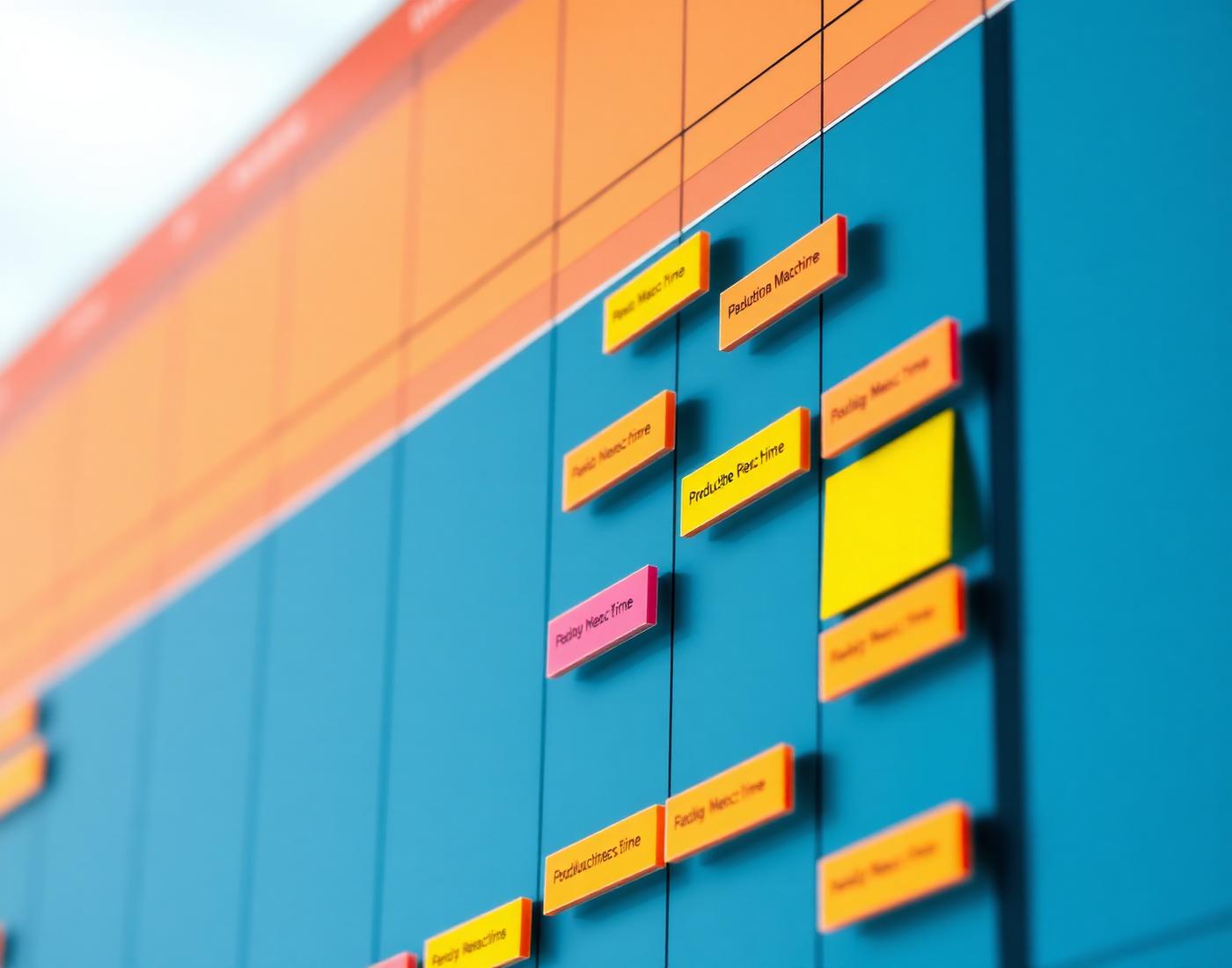 Colourful production Gantt chart with task blocks
