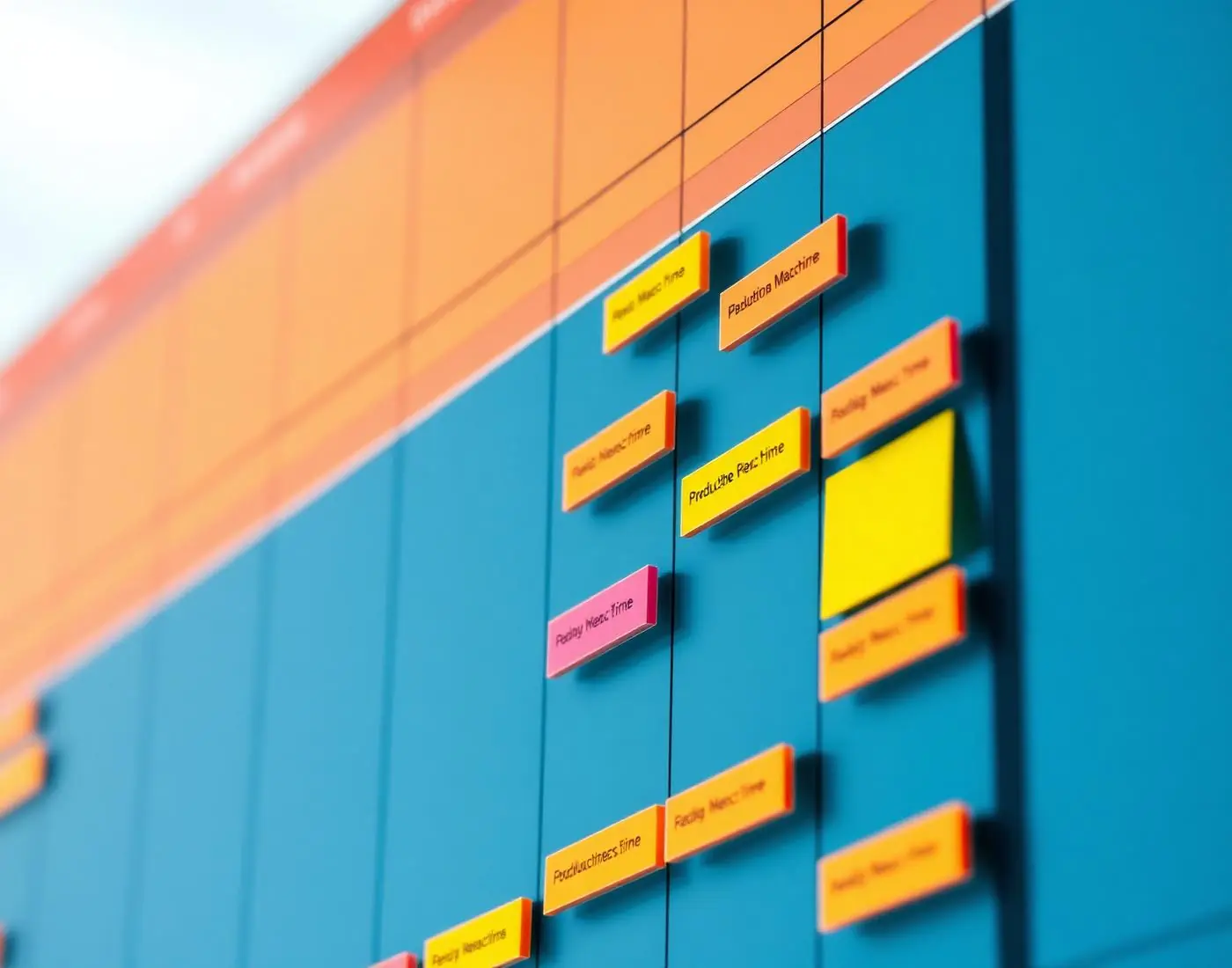 Colourful production Gantt chart with task blocks